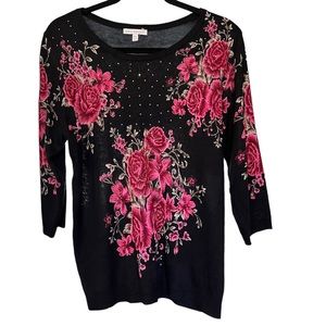 Emily Daniels Embellished Floral Sweater - Size Petite XL